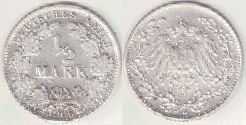 1906 J Germany silver 1/2 Mark A005066